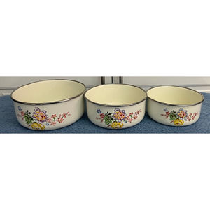 Vintage 1980's Kobe Porcelain Enamelware Set of 3 Nesting Bowls